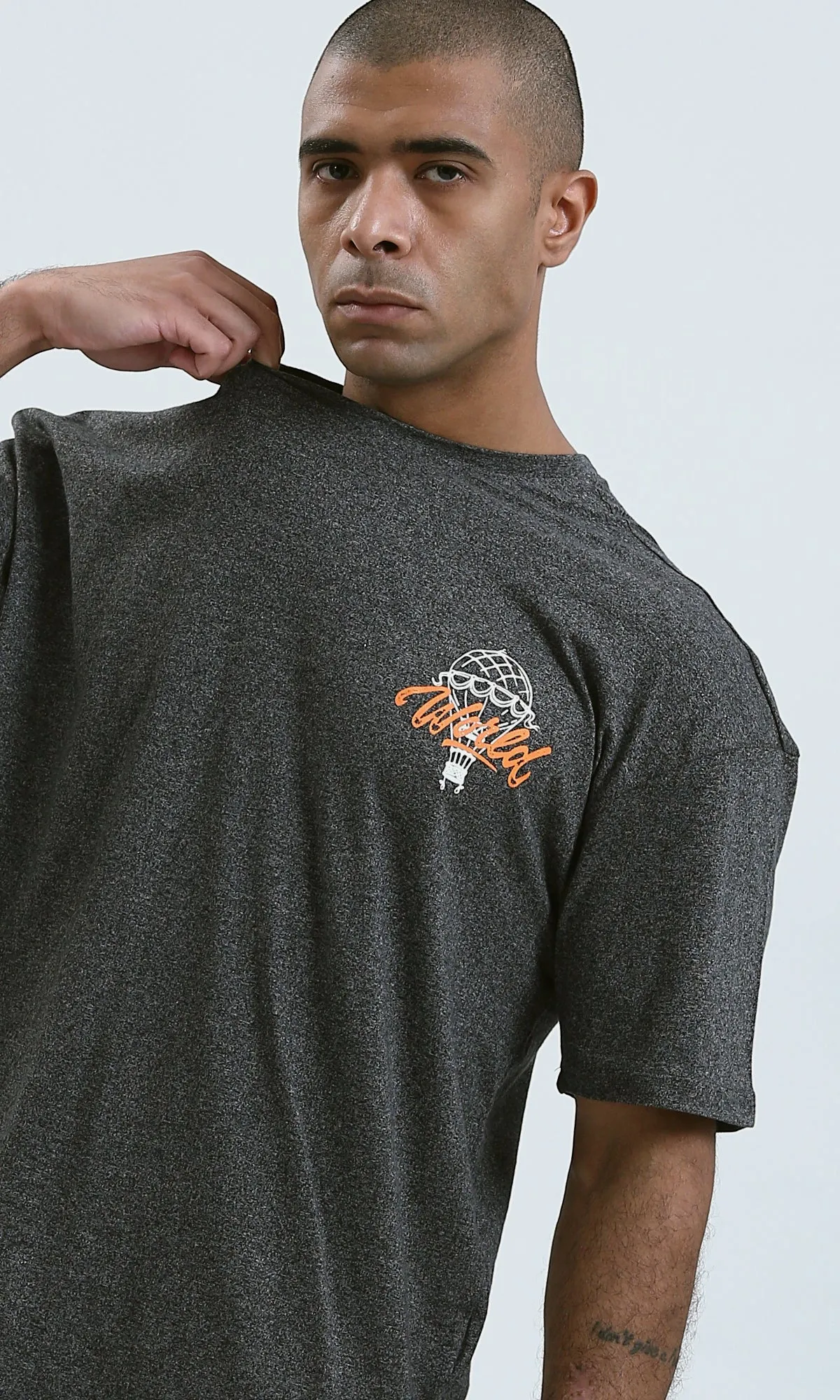 O190738 - Printed Slip-On Summer Tee - Heather Dark Grey