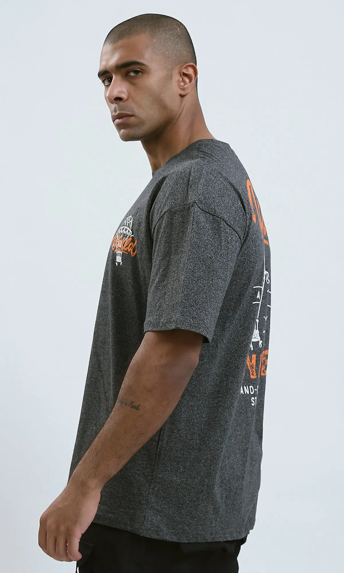 O190738 - Printed Slip-On Summer Tee - Heather Dark Grey