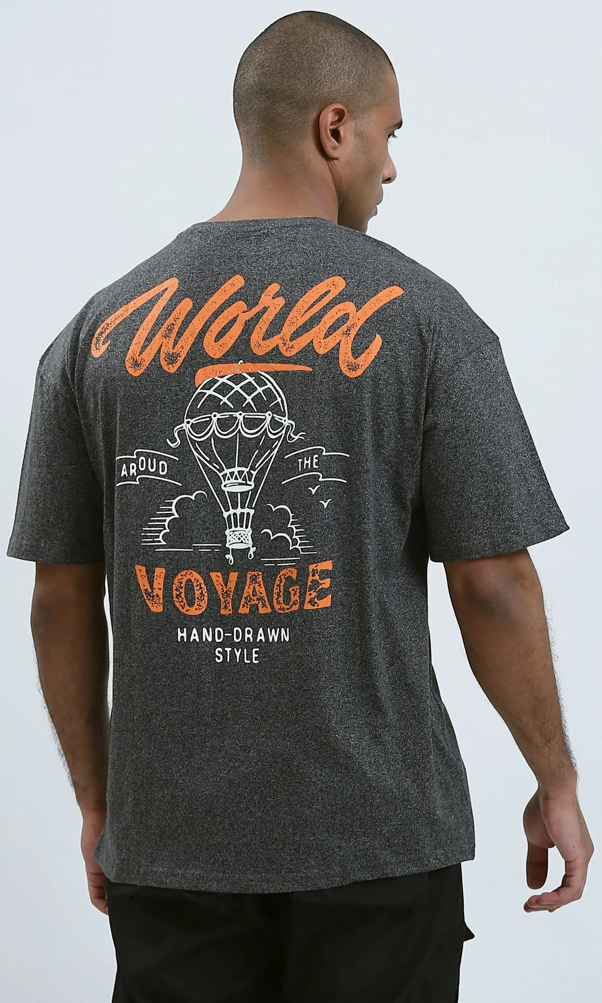 O190738 - Printed Slip-On Summer Tee - Heather Dark Grey