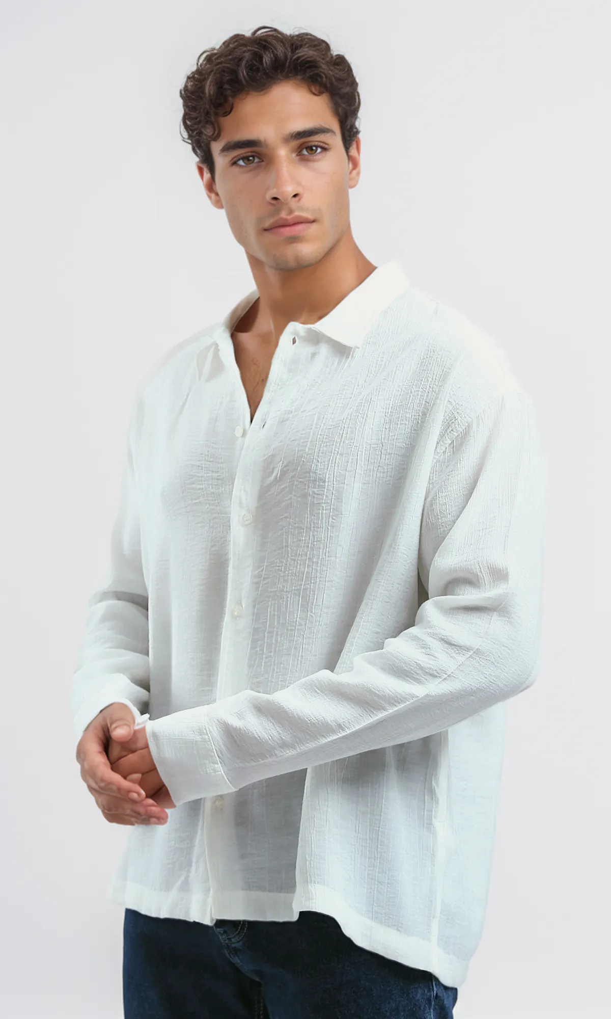 O192003 Full Buttons Regular Fit Summer White Shirt