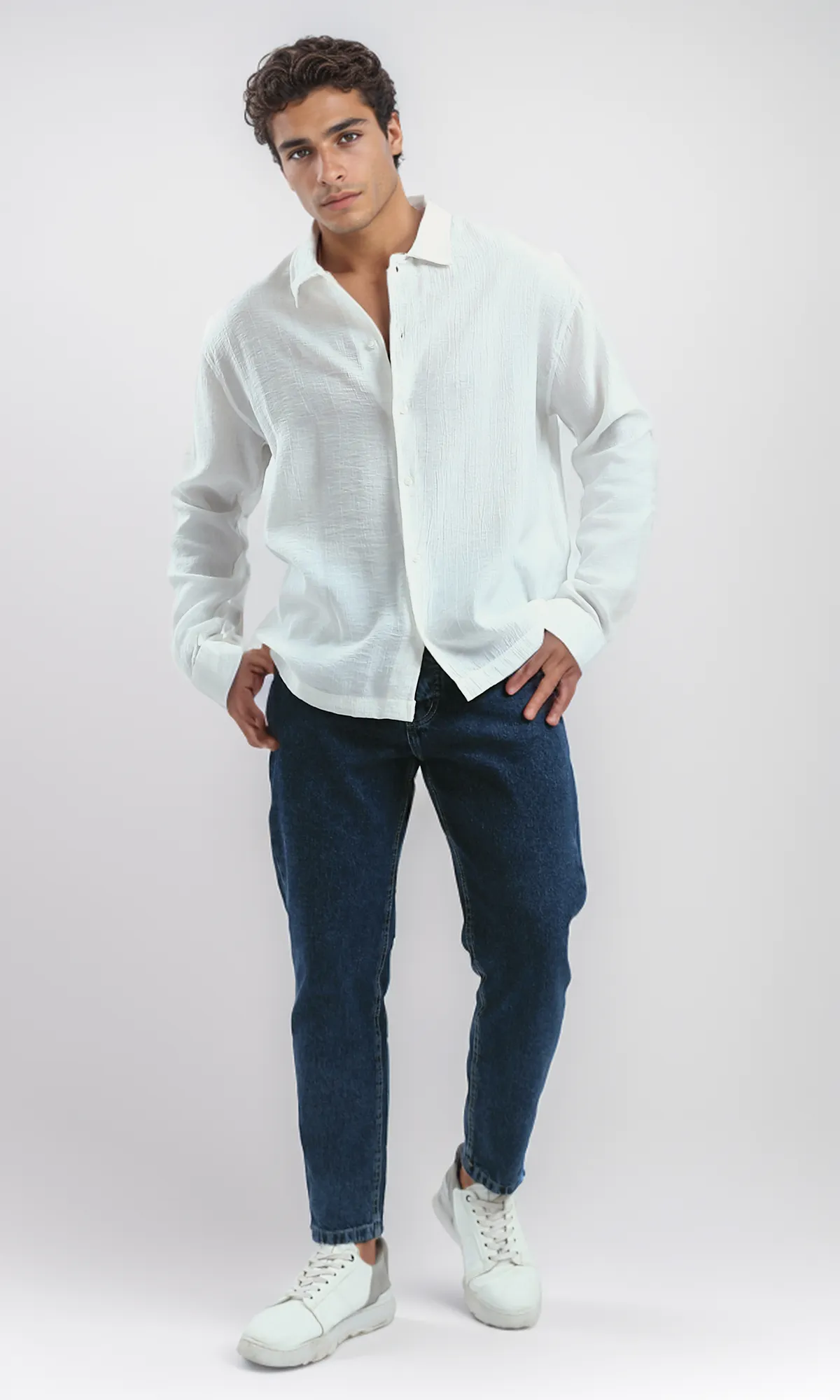O192003 Full Buttons Regular Fit Summer White Shirt