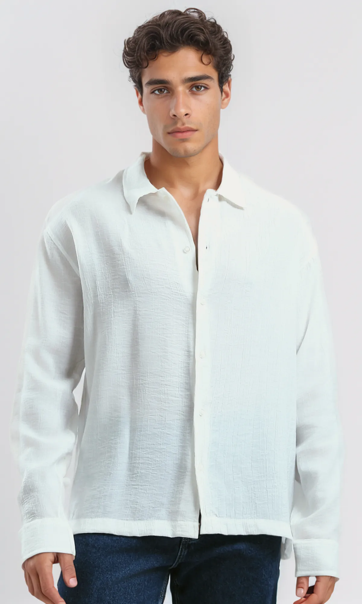 O192003 Full Buttons Regular Fit Summer White Shirt