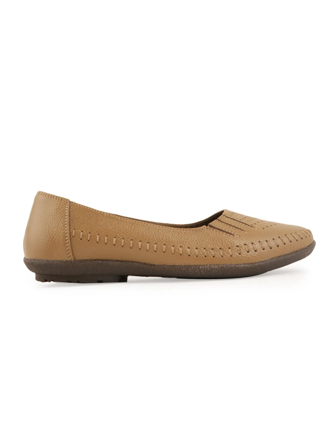 Pelle Albero Flat Beige Leather Ballerina