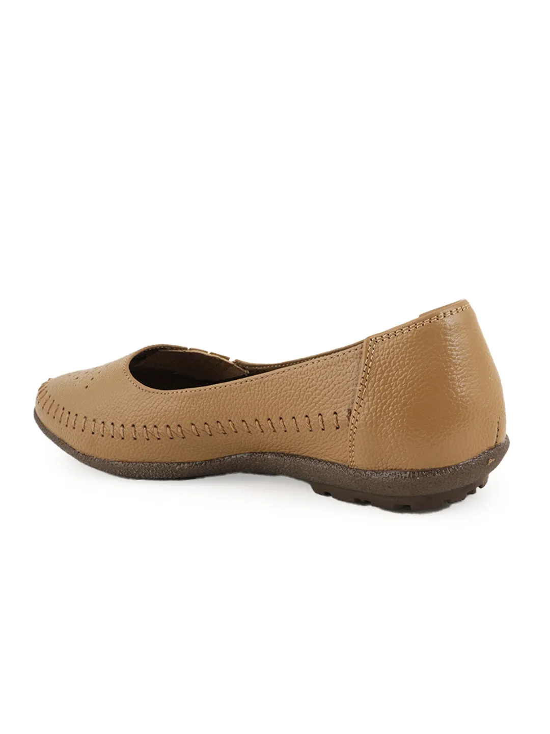 Pelle Albero Flat Beige Leather Ballerina
