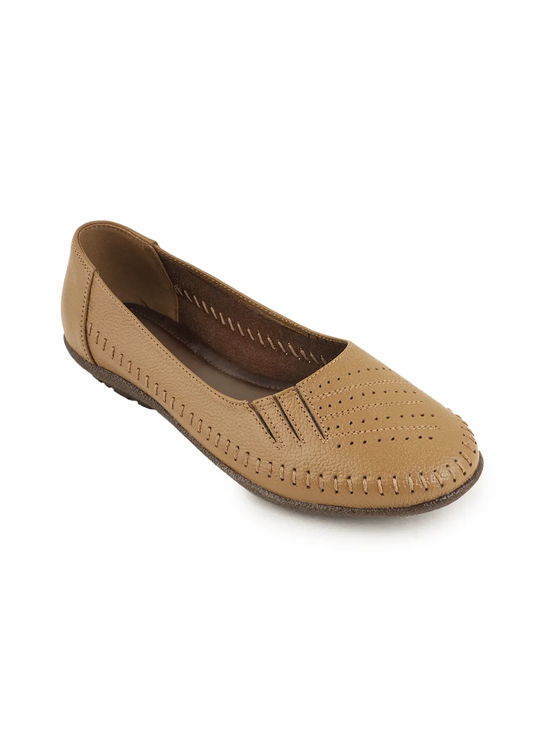 Pelle Albero Flat Beige Leather Ballerina