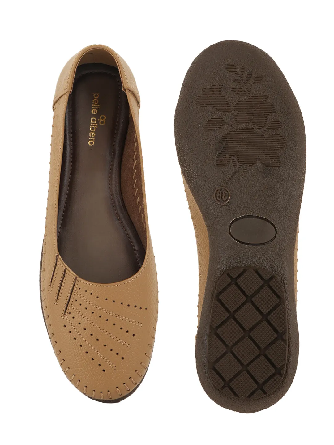 Pelle Albero Flat Beige Leather Ballerina