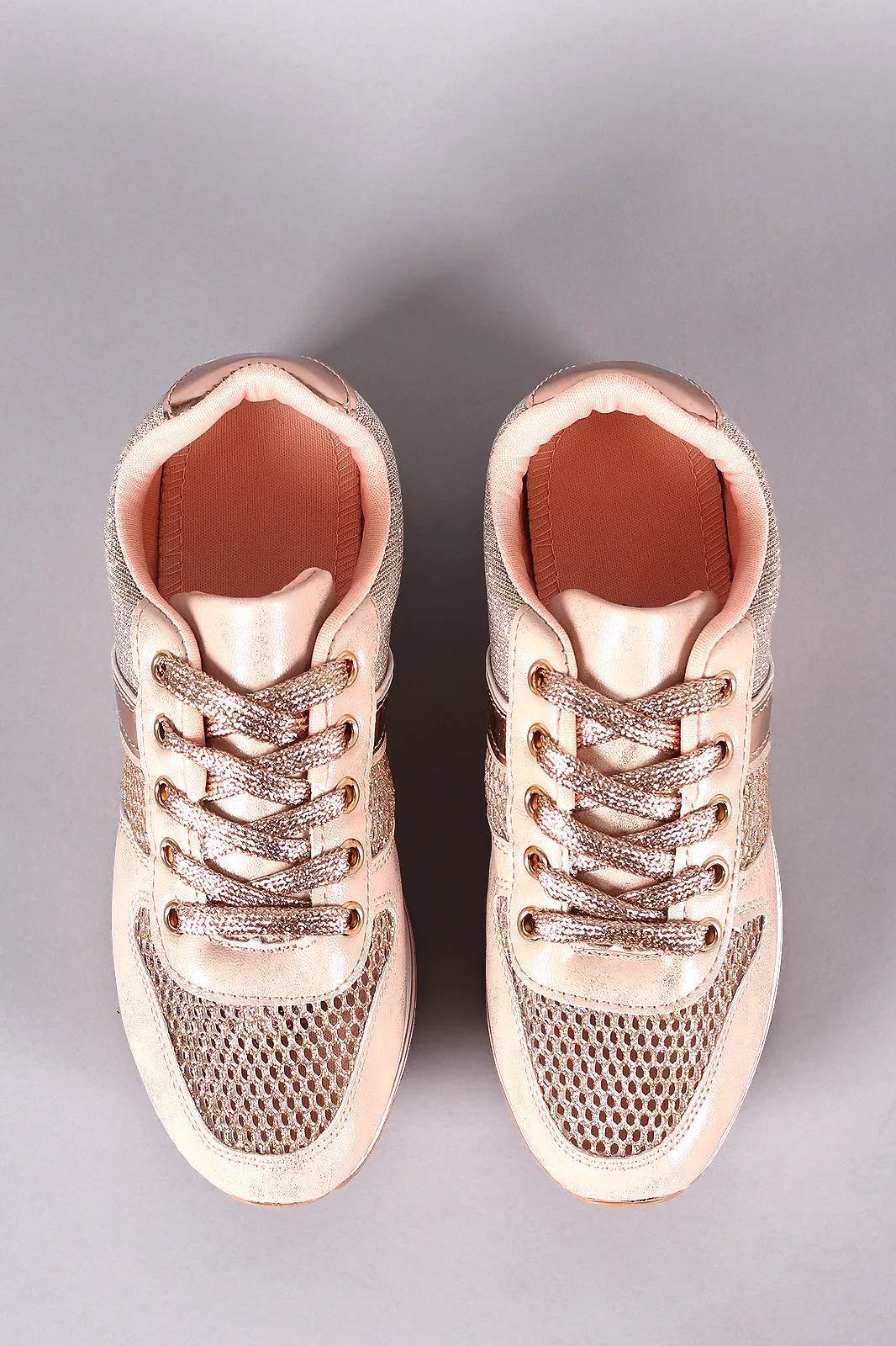 Shimmer Mesh Stripe Lace-Up Flatform Sneaker