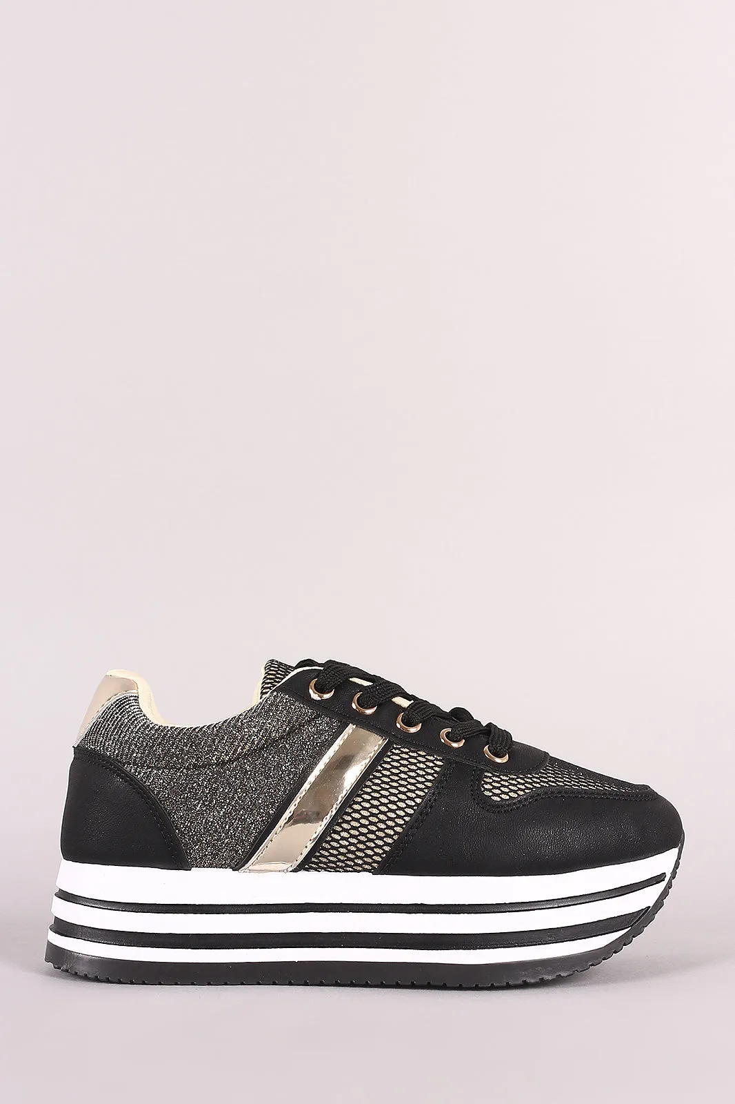 Shimmer Mesh Stripe Lace-Up Flatform Sneaker