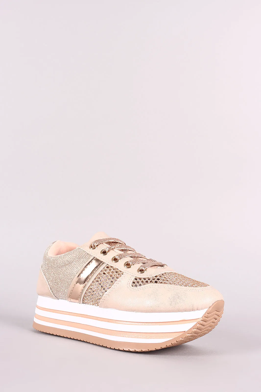 Shimmer Mesh Stripe Lace-Up Flatform Sneaker