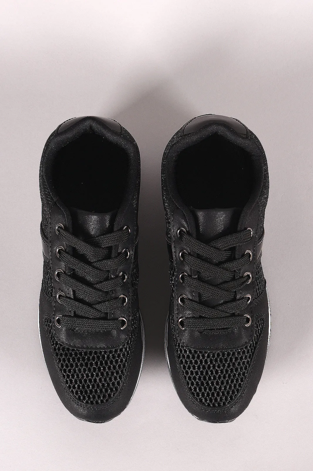 Shimmer Mesh Stripe Lace-Up Flatform Sneaker