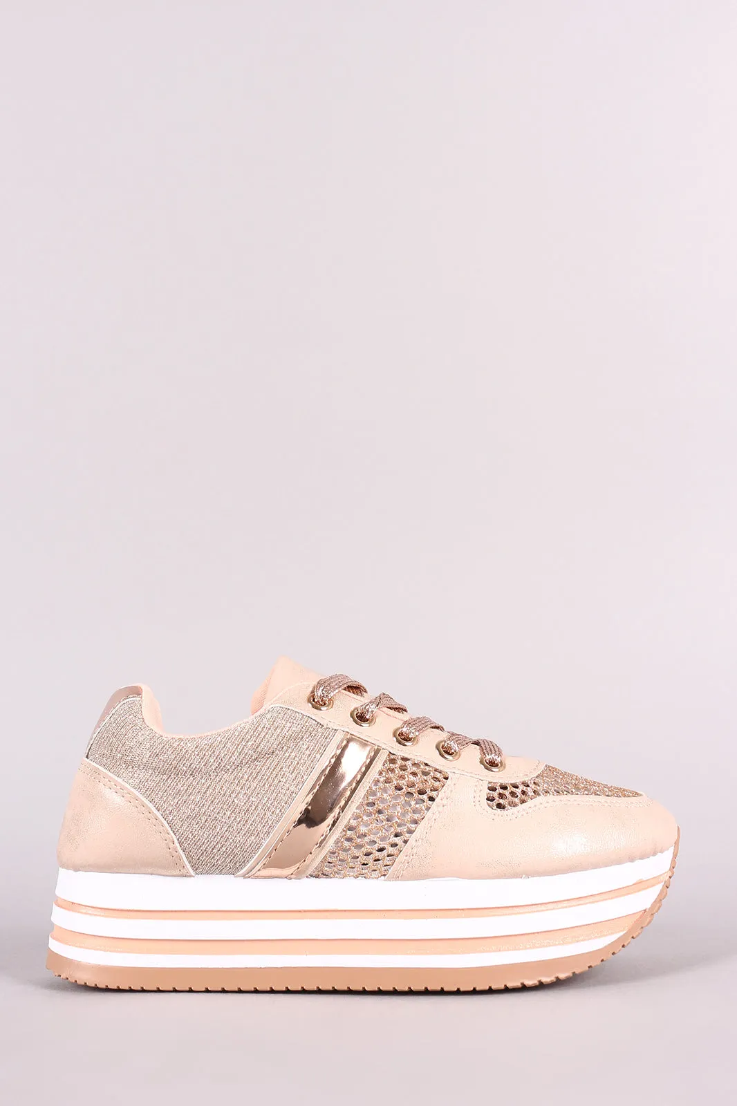 Shimmer Mesh Stripe Lace-Up Flatform Sneaker