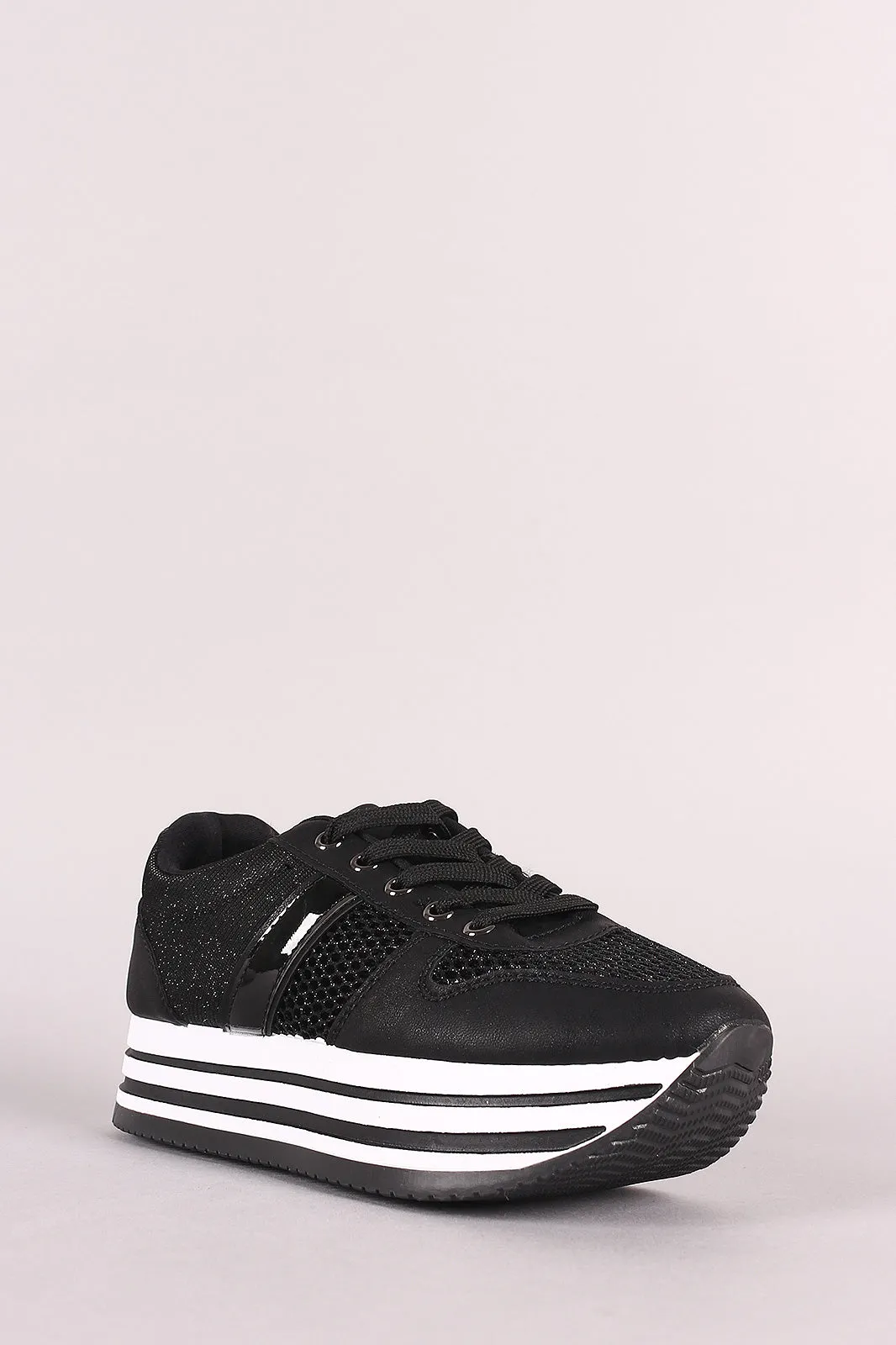 Shimmer Mesh Stripe Lace-Up Flatform Sneaker