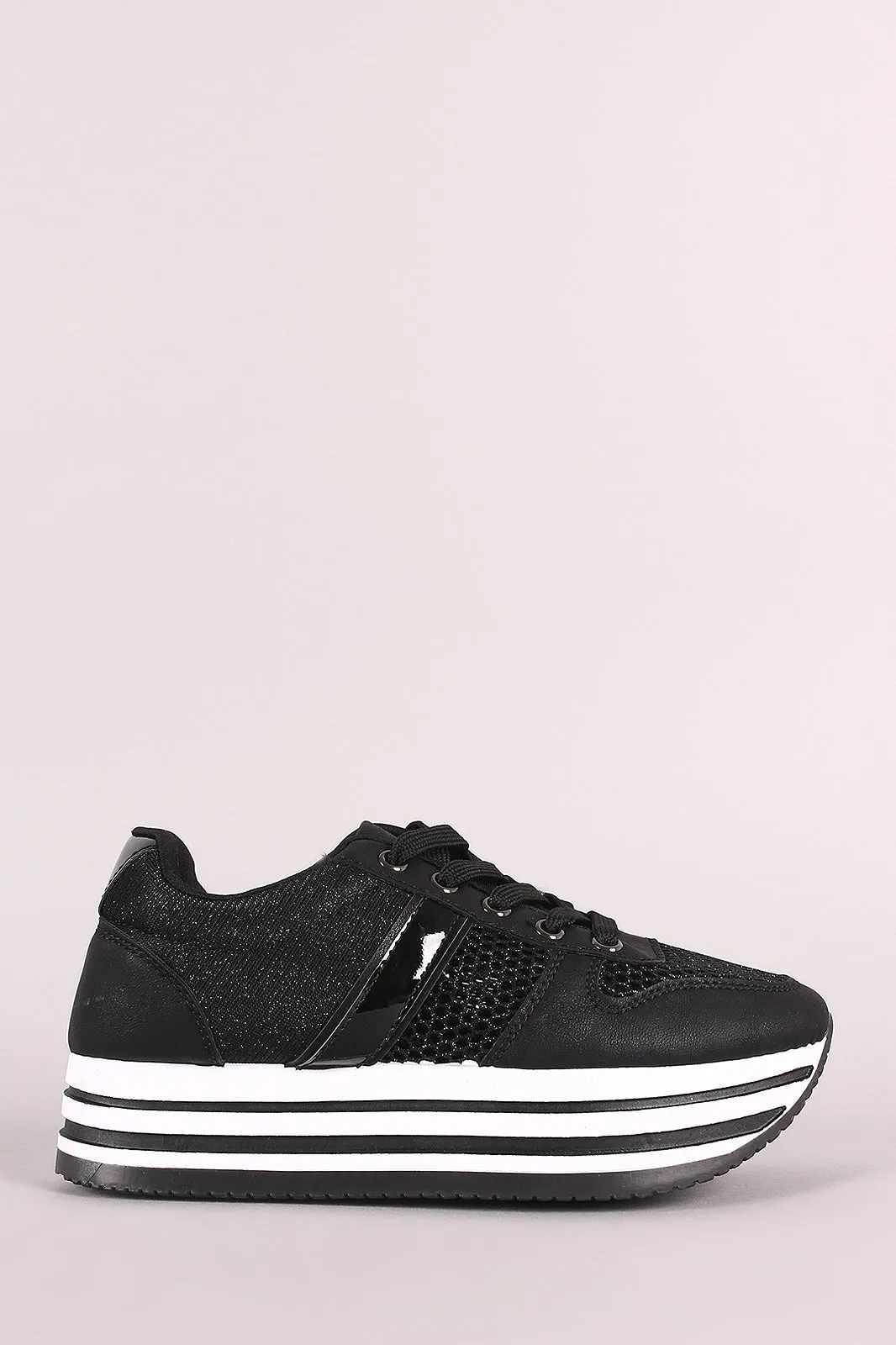 Shimmer Mesh Stripe Lace-Up Flatform Sneaker