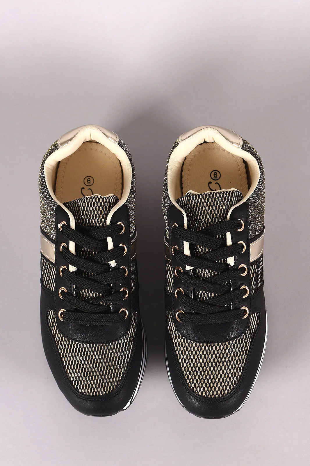 Shimmer Mesh Stripe Lace-Up Flatform Sneaker