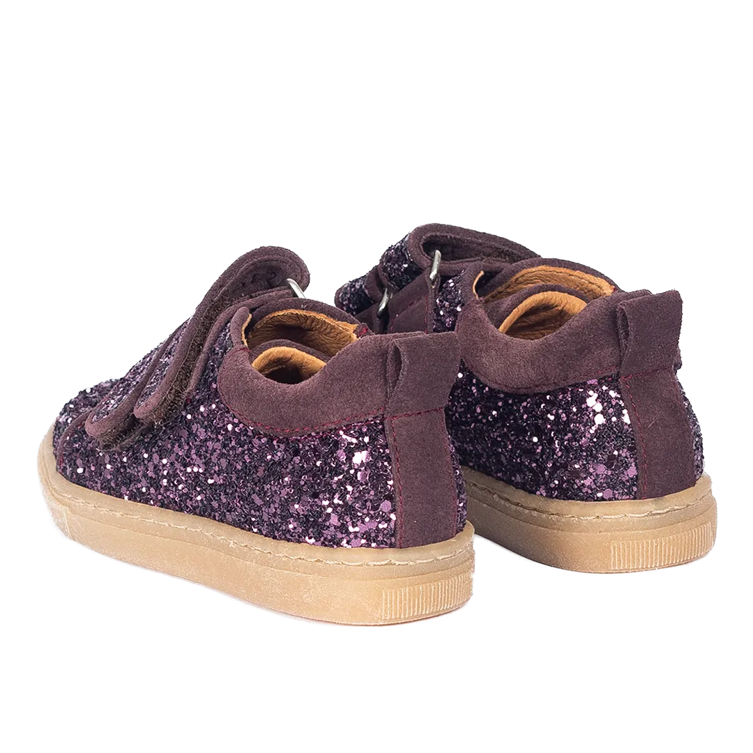 Sparkling glitter sneaker with suede trim - Aubergine