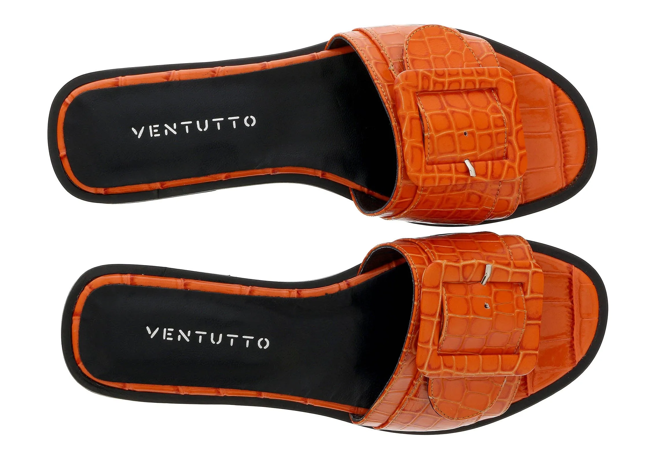 Ventutto Coral Wide Buckle Flat Leather Slide-